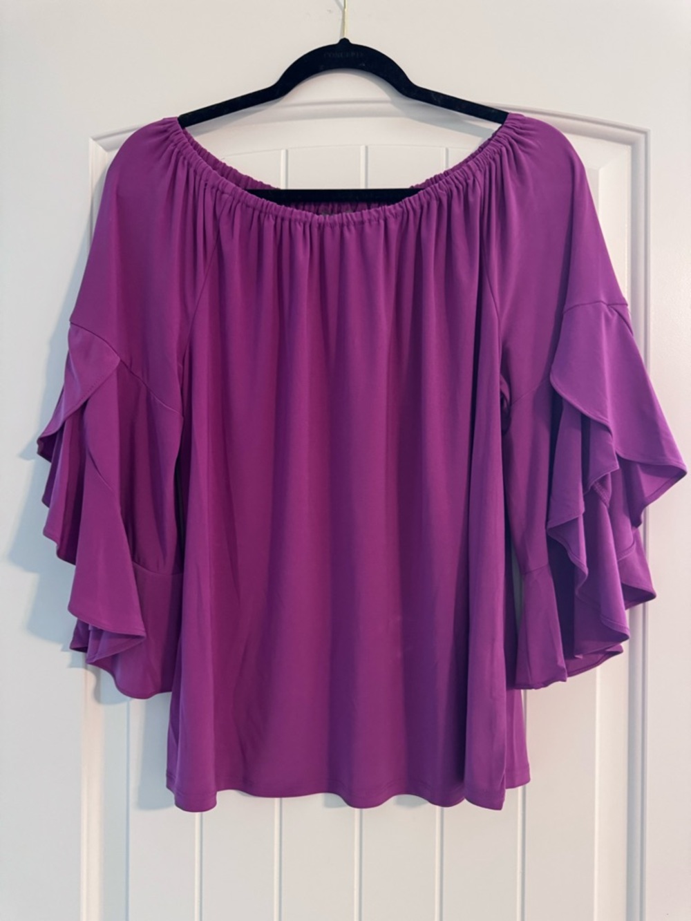 Vince Camuto Magenta Off-Shoulder Ruffle Sleeve Blouse